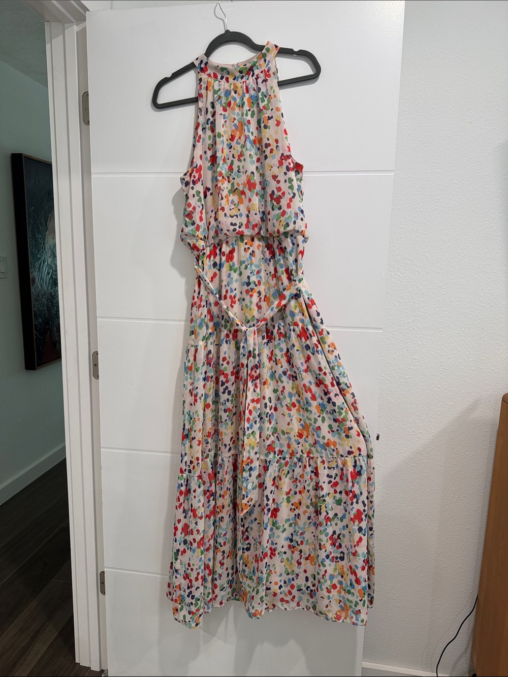Multicolor Halter Maxi Dress with Gathered Waist
